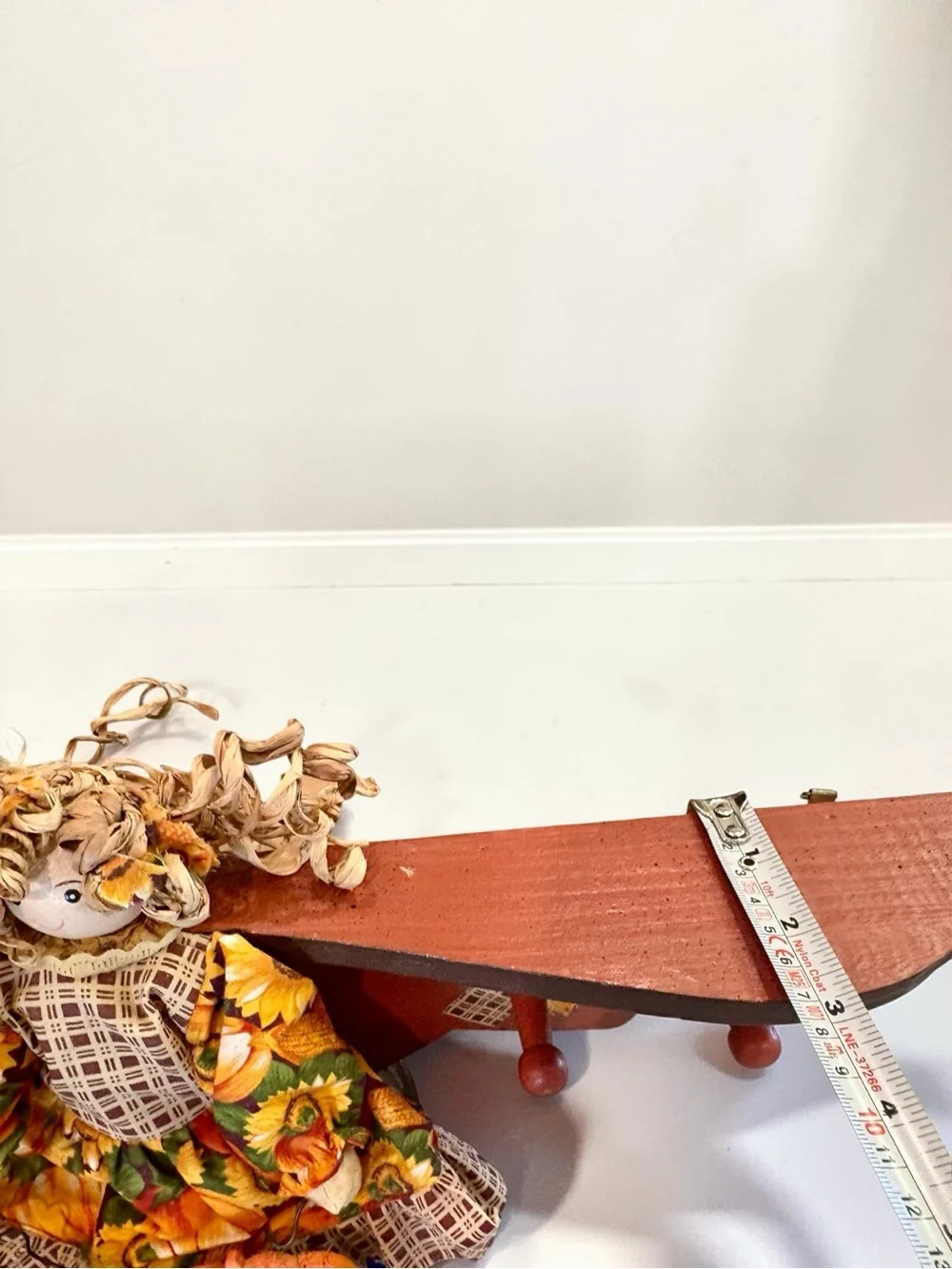 Vintage Handmade 20” Wall Shelf w/ Folk Art Primitive Rag Doll Autumn Harvest